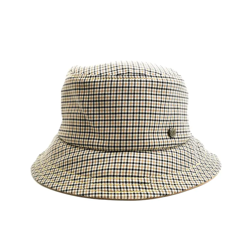 chapeau bob en coton carreaux beige pour homme