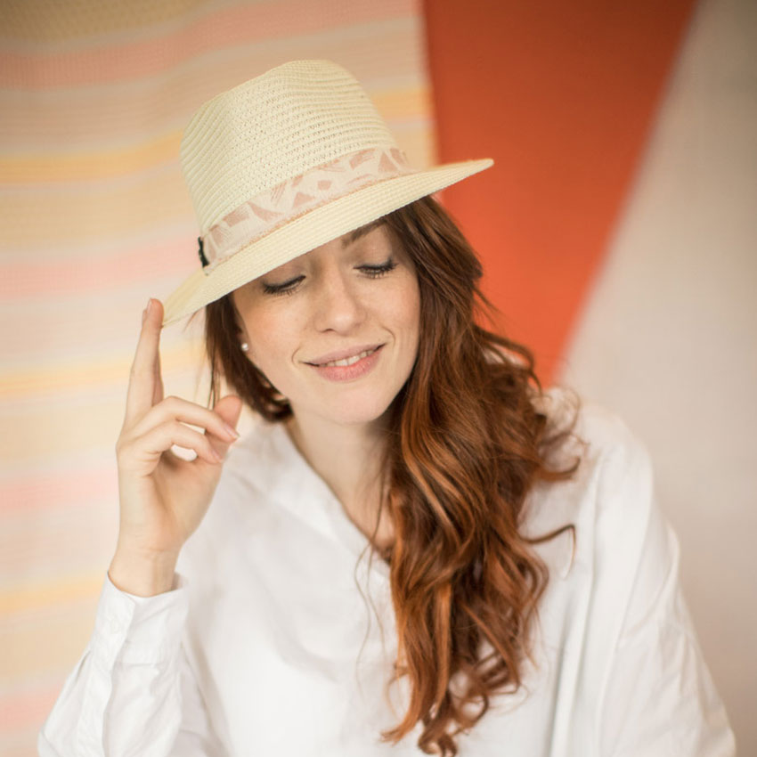 Chapeau trilby été Femme Paille Cousue